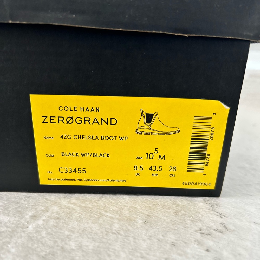 Men’s Cole Haan Waterproof Zerogrand Chelsea Boot  in black size 10.5 US
